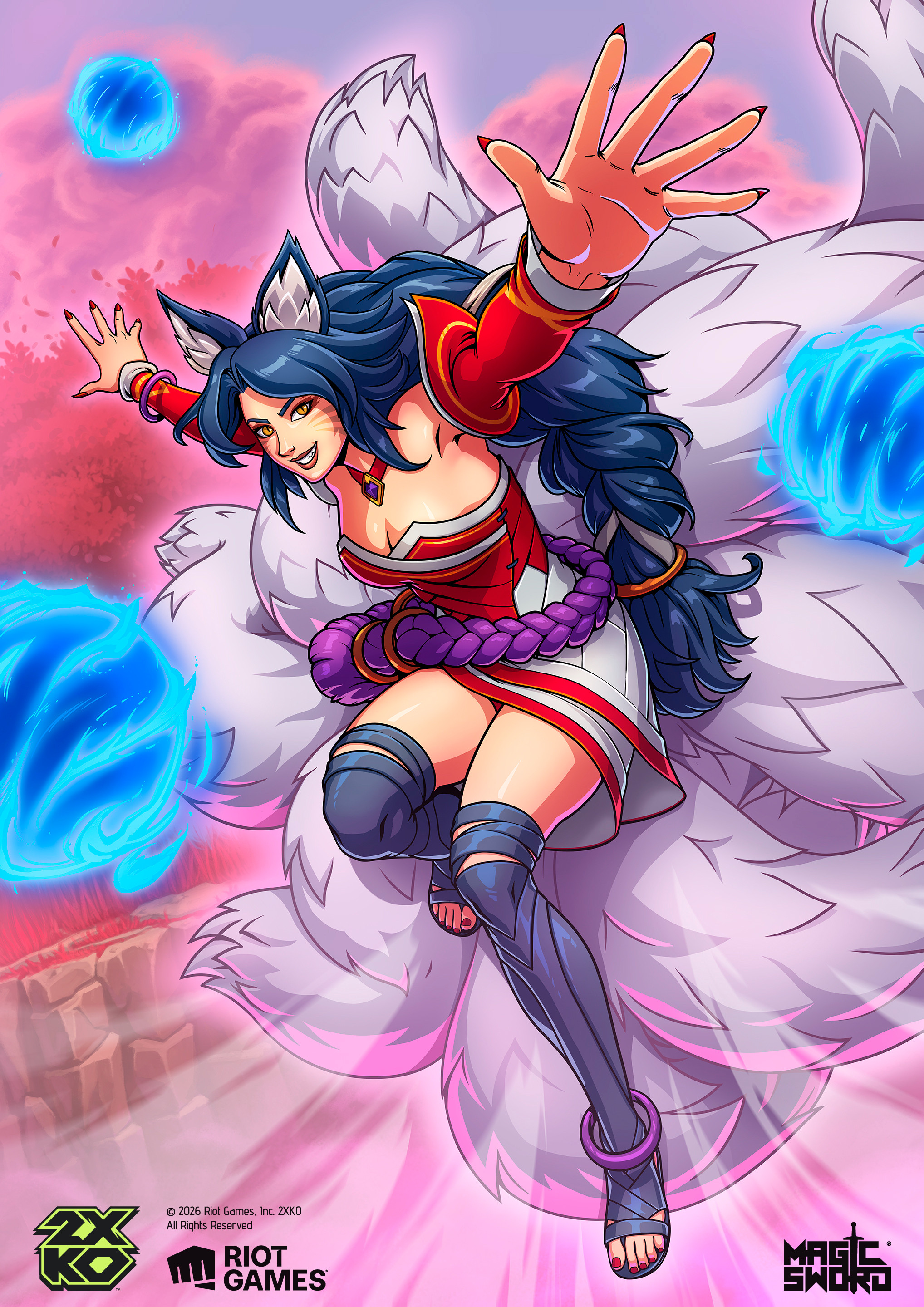 Ahri promo card illustration for 2XKO by Marcelo Lopes (Maru) at Magic Sword Studio