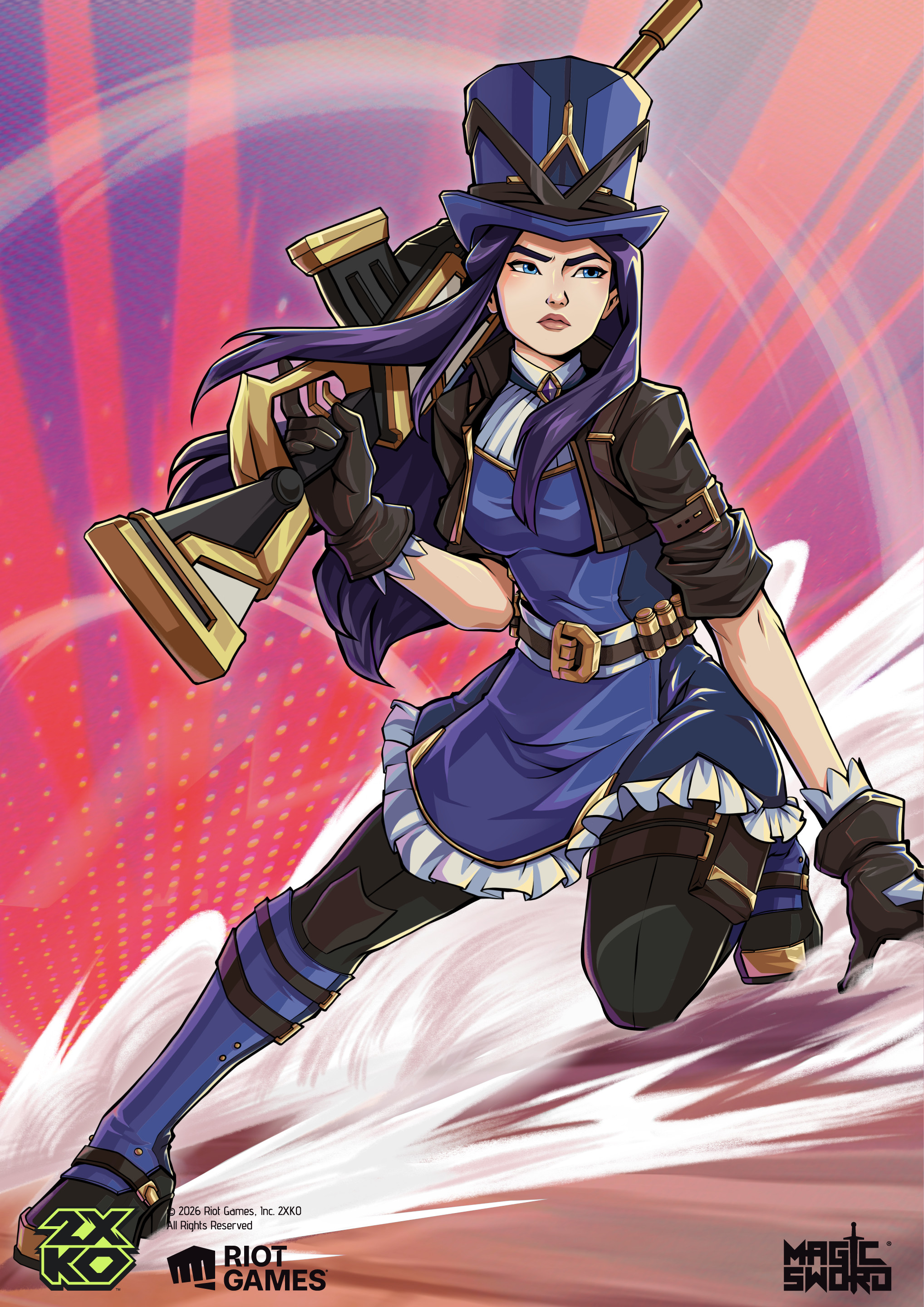 Caitlyn promo card illustration for 2XKO by Natália Dias at Magic Sword Studio