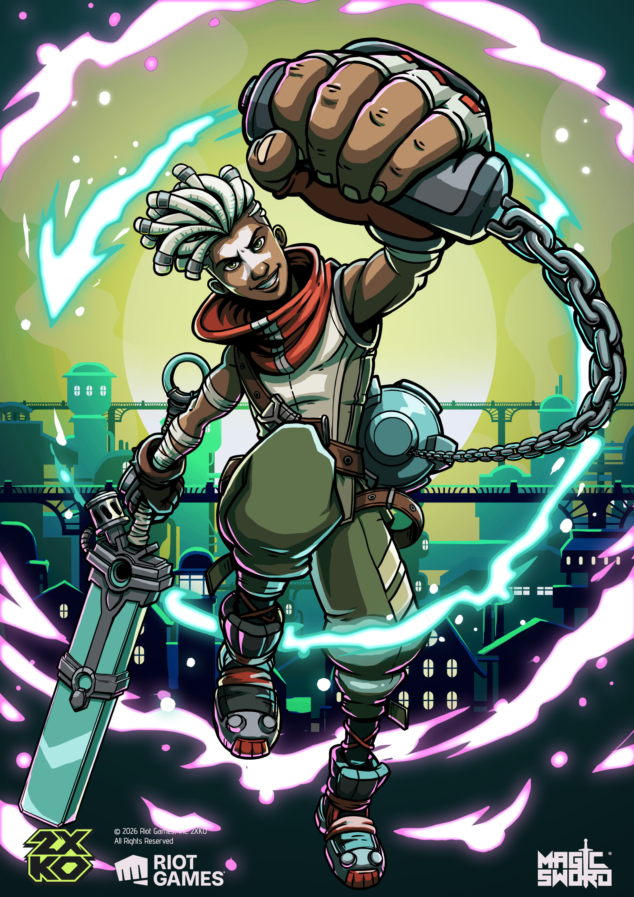 Ekko promo card illustration for 2XKO by Diego Catillo at Magic Sword Studio