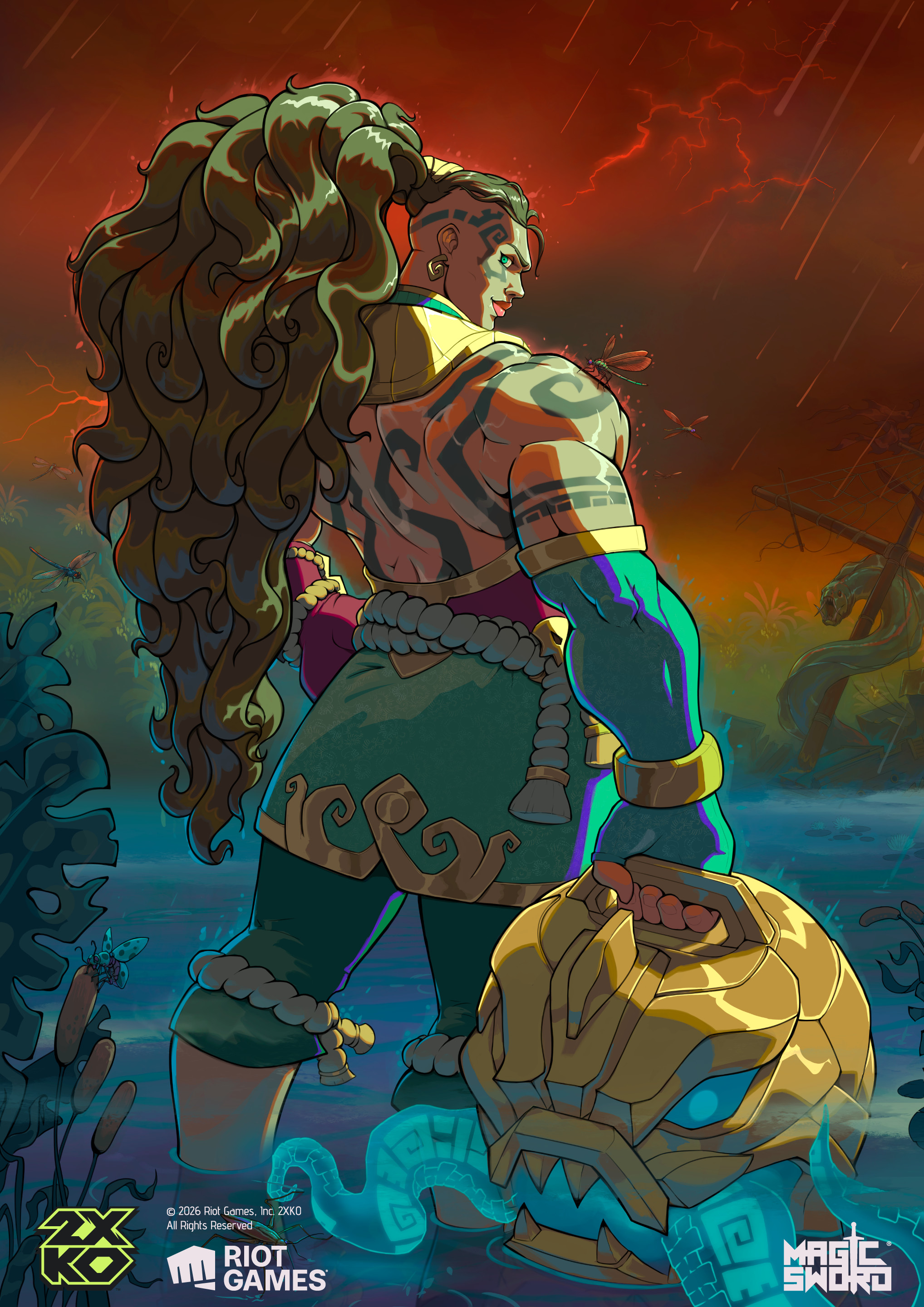 Illaoi promo card illustration for 2XKO by Leo Amaral at Magic Sword Studio