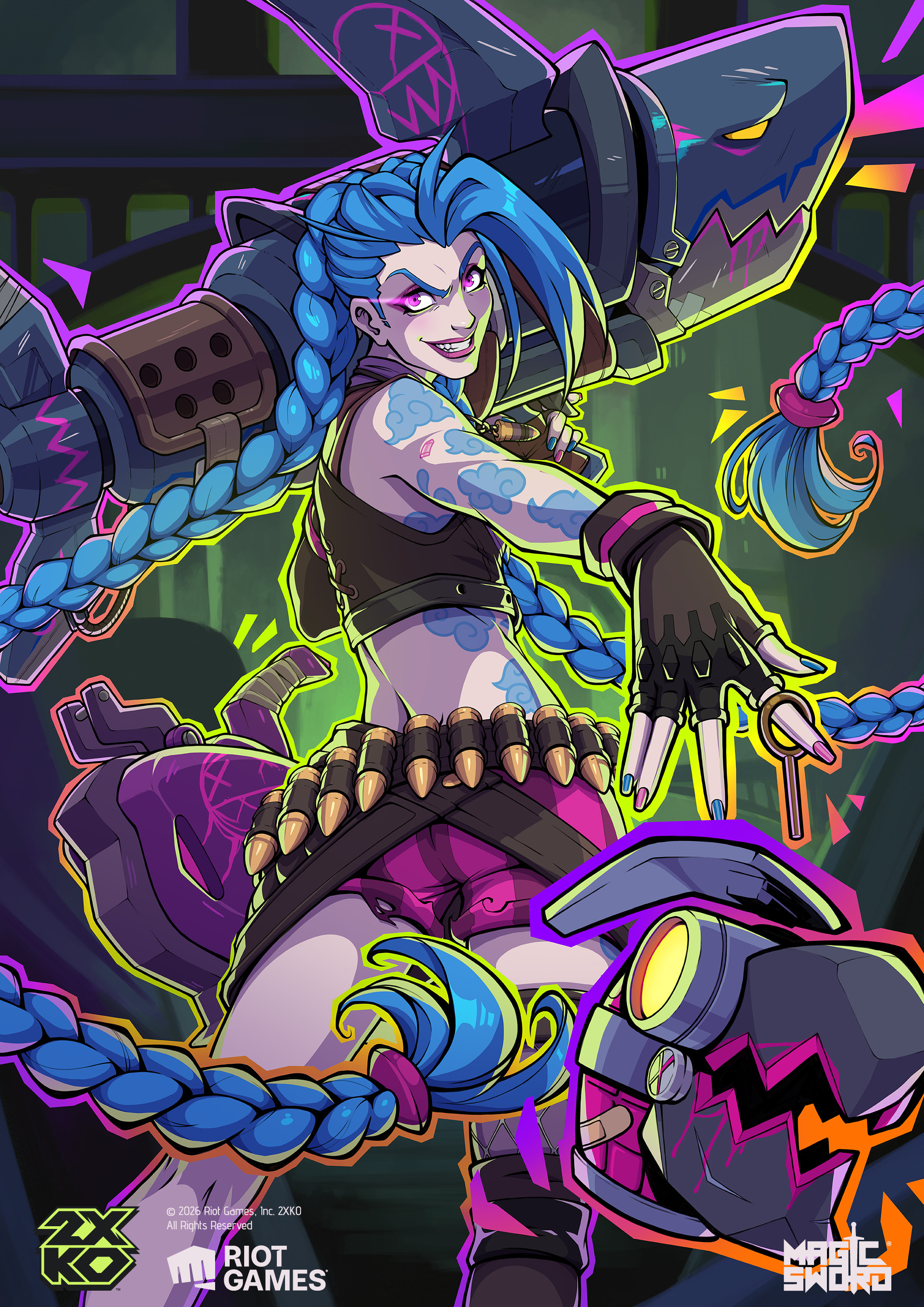 Jinx promo card illustration for 2XKO by Ava Francine (Pepper) at Magic Sword Studio