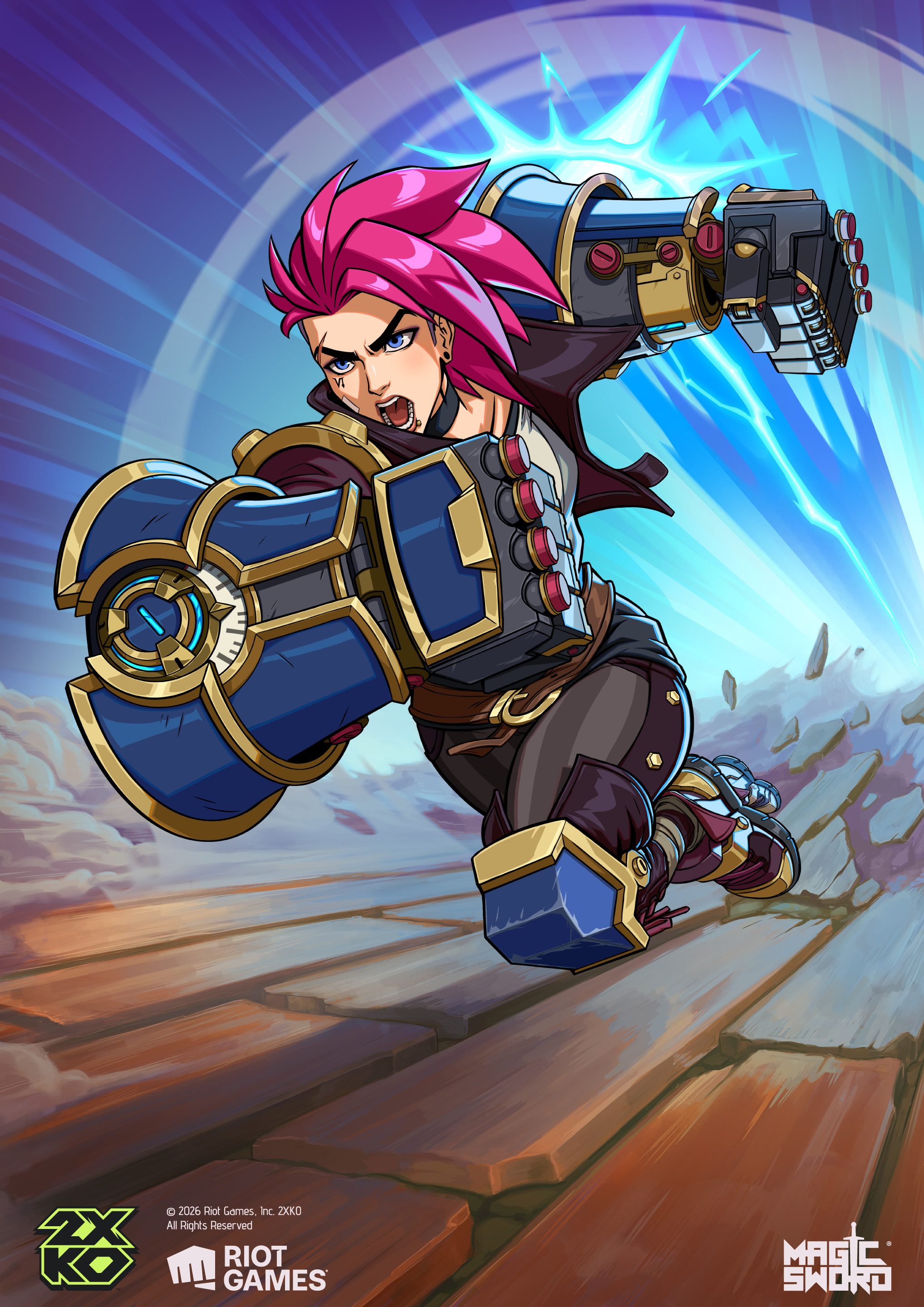 VI promo card illustration for 2XKO by Gabriel Alves at Magic Sword Studio