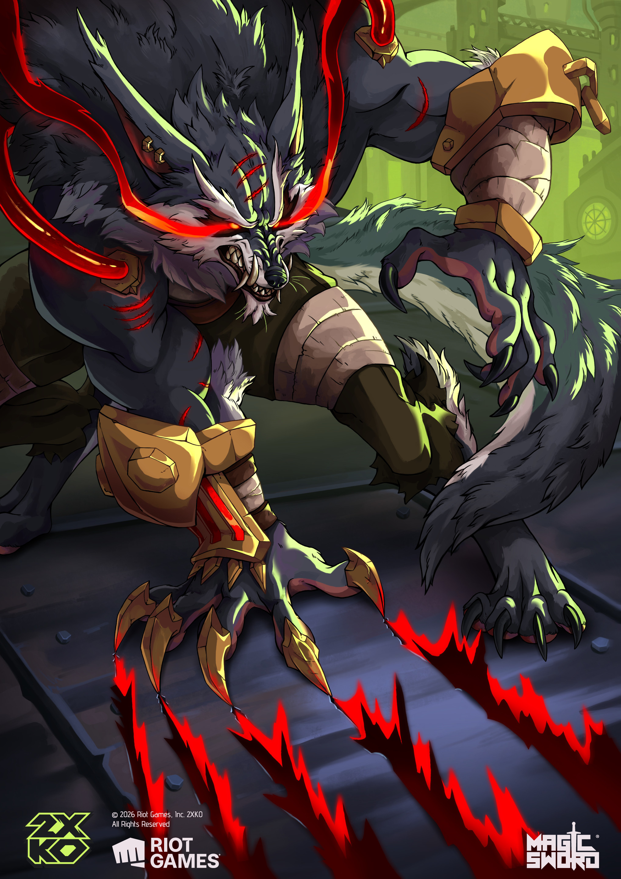 Warwick promo card illustration for 2XKO by Camila Rossoni at Magic Sword Studio